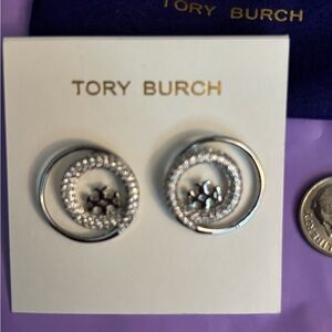 Brand new Tory Burch Silver and Crystal Circle Earrings